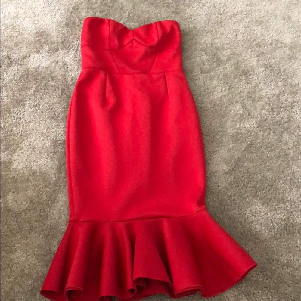 Red strapless dress